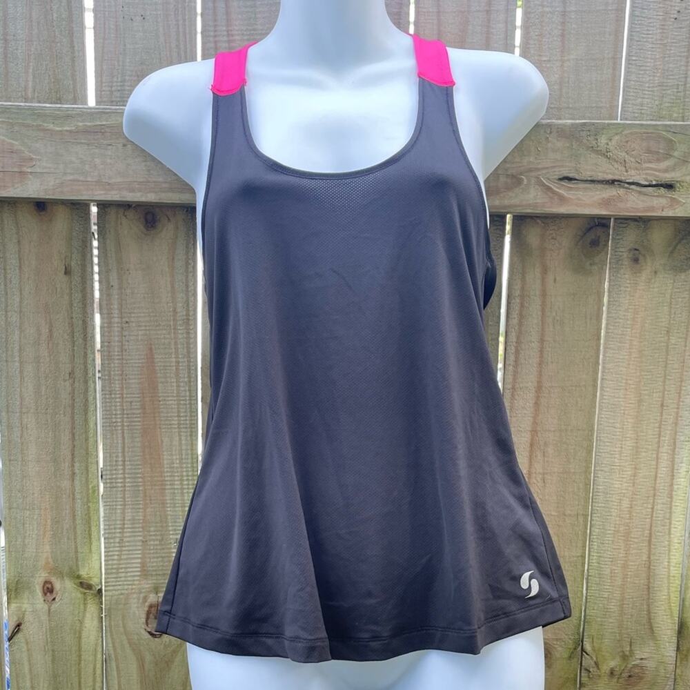 Soffe black and hot pink racer back mesh style work out tank